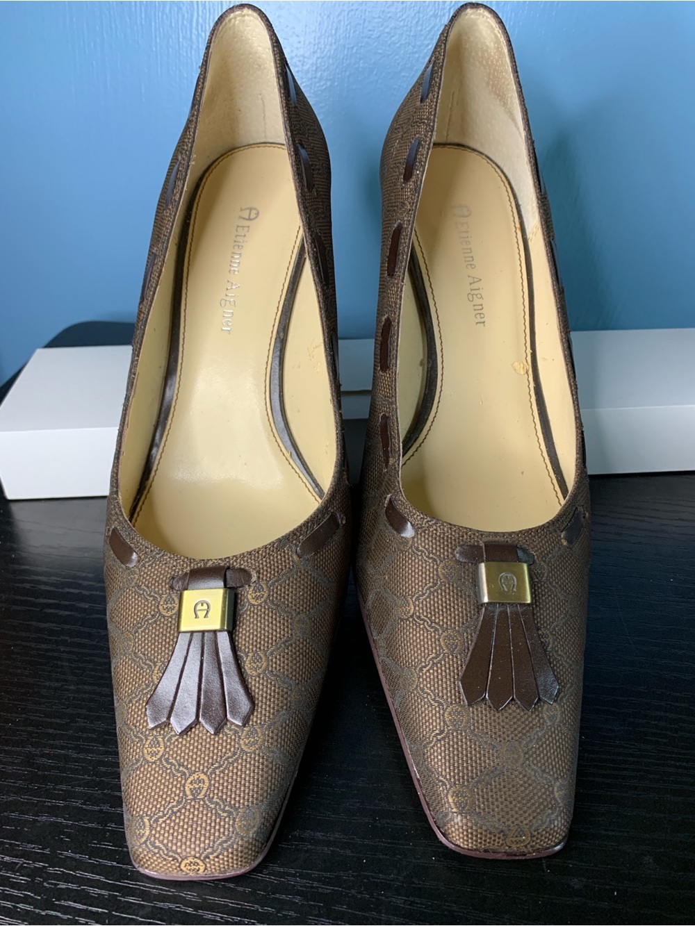 Etienne Aigner Brown Monogram Patterned with Tassel detail